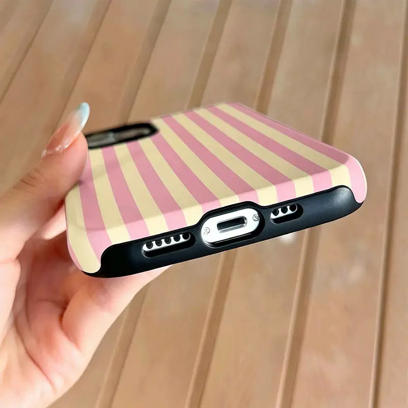 Yellow Powder Stripe Film Glossy Two In One Phone Case