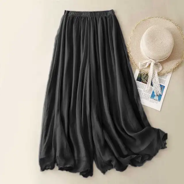 Tight Waist Cotton Linen Wide Leg Pants Loose And Elegant Black - Shop at LoveMi