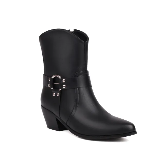 Belt Buckle Chunky Heel Martin Booties Black - Shop at LoveMi