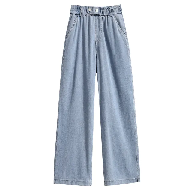 Women's Summer Thin Straight High Waist Lyocell Jeans Blue - Shop at LoveMi