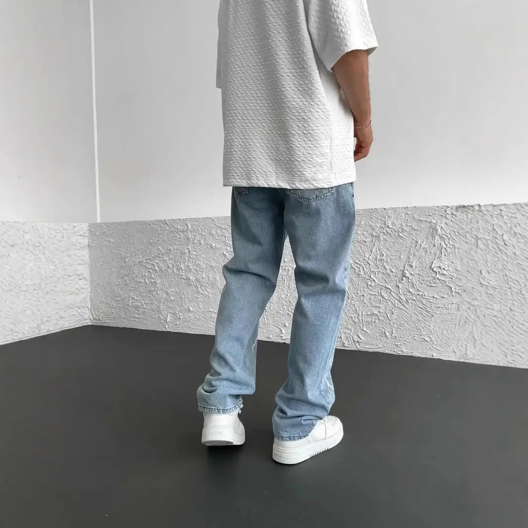 Men's Straight-leg Pants Printed Solid Color Loose Wide Leg Denim