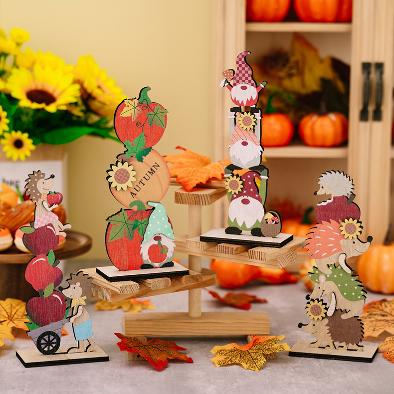 Title 4, Harvest Season Rudolf Hedgehog Pumpkin Wooden C...