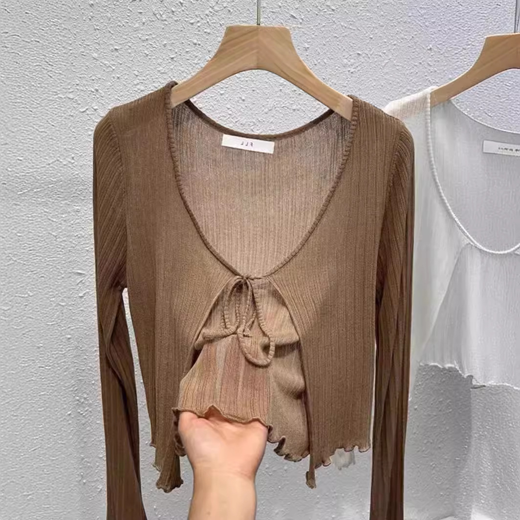 Short Ice Silk Knitted Cardigan Coat For Women