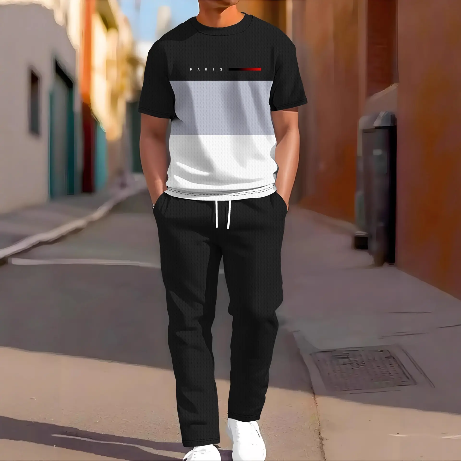 Casual Sportswear Short-sleeve And Long-pants Printed Two-piece