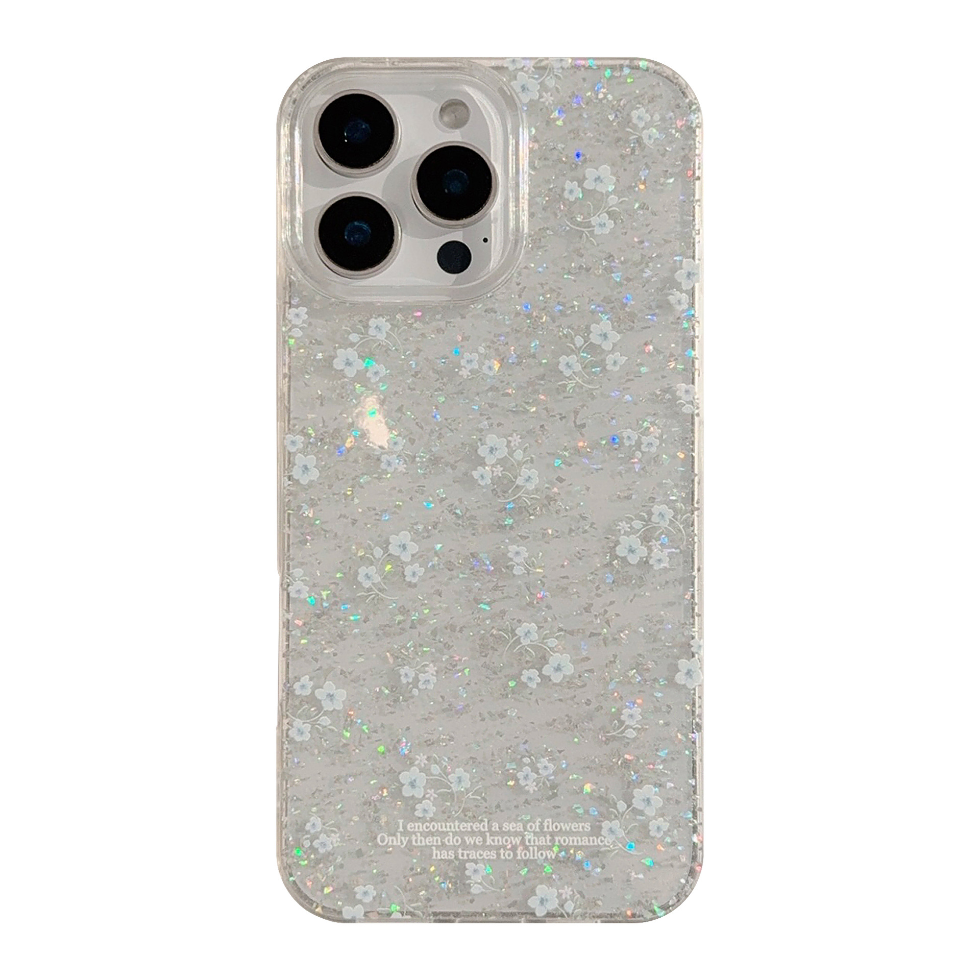 Soft Blue Floral Phone Case With Shimmering Glitter