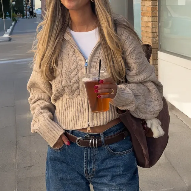 Simple Long Sleeve Solid Color Woolen Camel - Shop at LoveMi