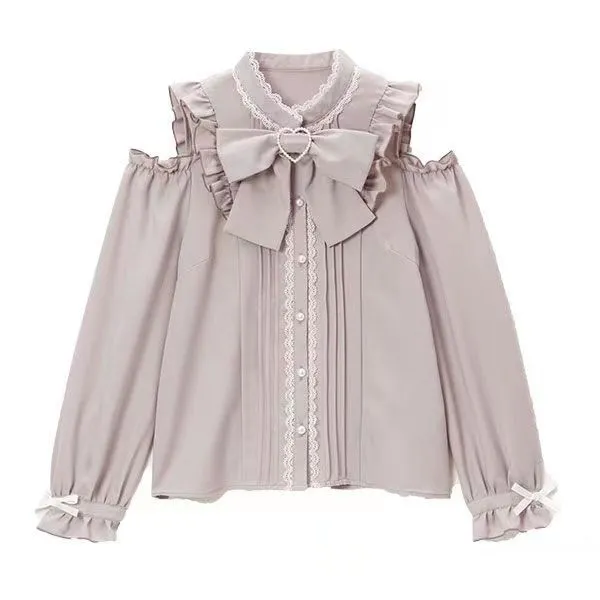 Women's Fat Niche Design Autumn Sweet And Spicy Style Off shoulder Top Japanese style Retro Shirt Taro - Shop at LoveMi