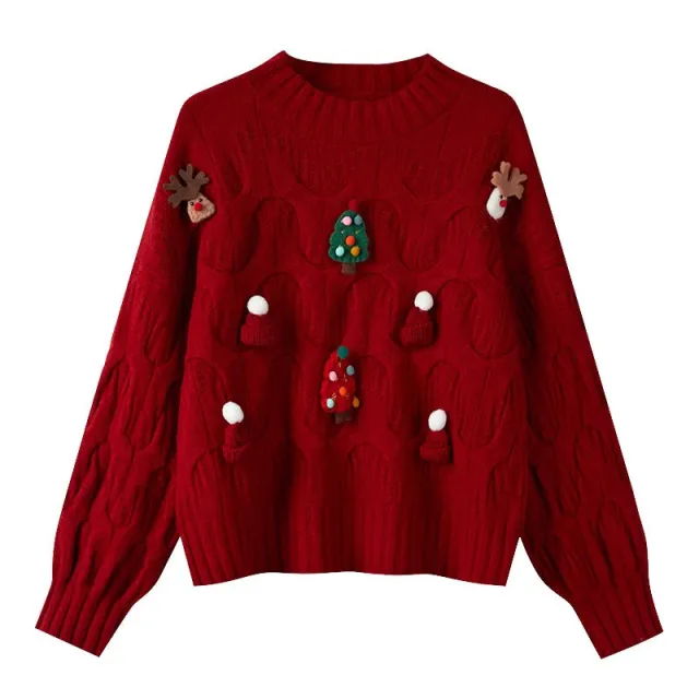 Christmas Top Three dimensional Decoration Knitwear Red - Shop at LoveMi