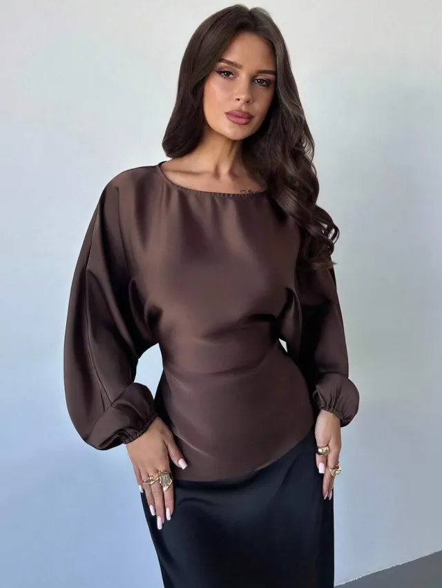 Casual Round Neck Lace up Waist Shirt For Women Red - Shop at LoveMi