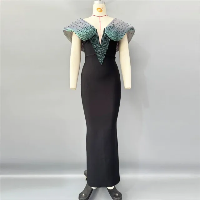 Summer New Bandage Elegant Socialite Beaded Waist Slimming Long Dress Green - Shop at LoveMi