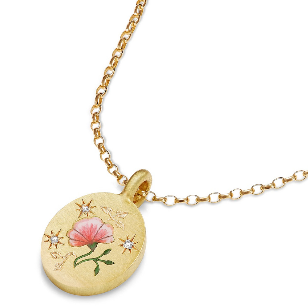 Rebirth Door Hand-Drawn Flower And Heart Pendant Sweater Chain - 26