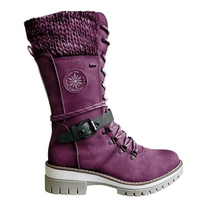 Winter High Square Heel Round Head Sewing Line Plus Size Martin Boots Purple - Shop at LoveMi