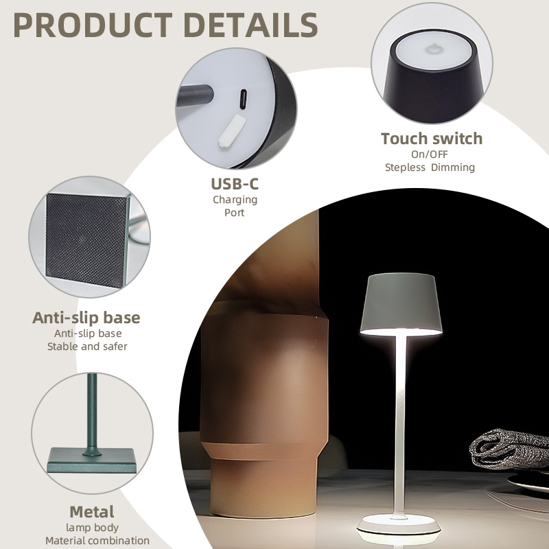 LED Mini Ambient Table Lamp Touch-Activated Rechargeable Desk Lamp 4