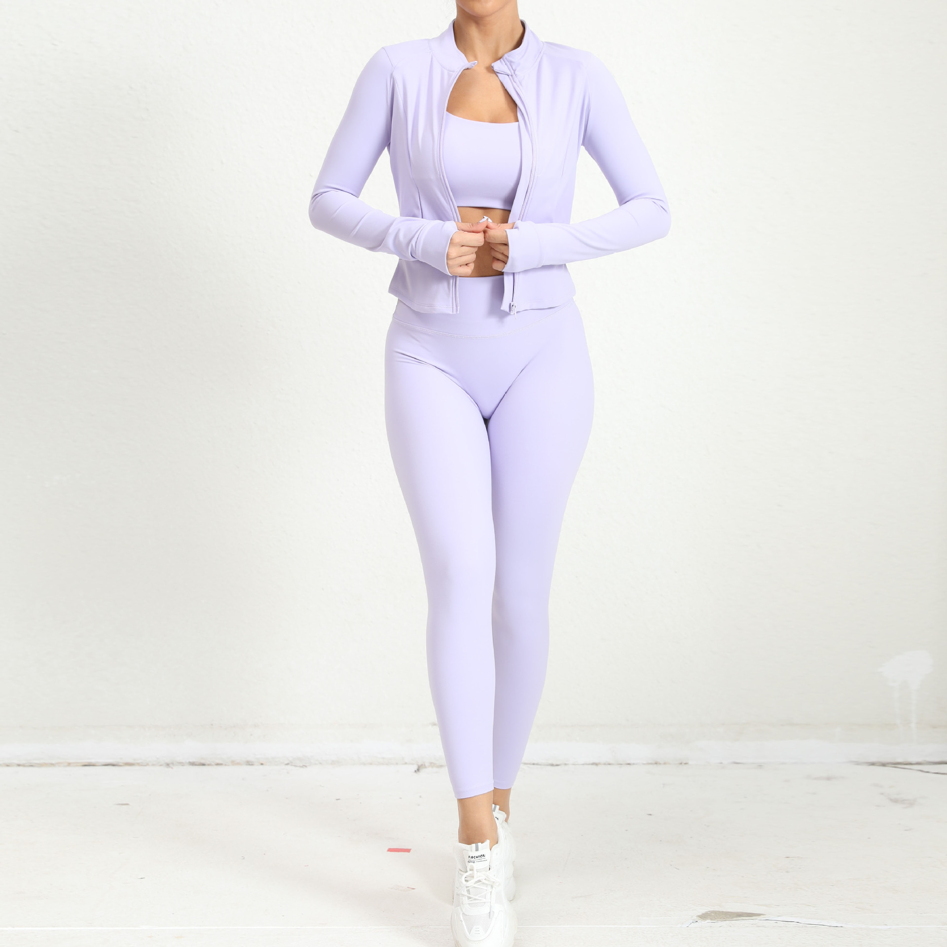 Outdoor Sports Skinny Yoga Clothes Suit Nude Feel Light Purple - Shop at LoveMi