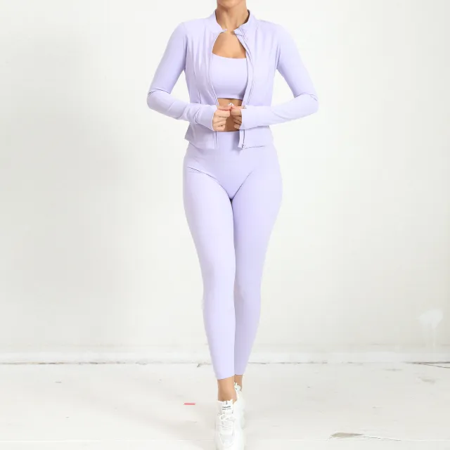 Outdoor Sports Skinny Yoga Clothes Suit Nude Feel Light Purple - Shop at LoveMi