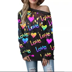 Women's Valentine's Day Pattern Printed Long Sleeve Loose Shoulder Sweater - Sgoj101904-2Xl - View 1