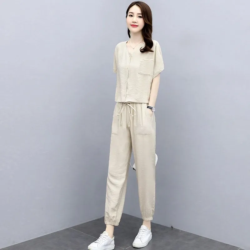 Leisure Fashionable Stylish Fashionable And Reducing Age Noble Lady Sub-cotton And Linen Two-piece Suit