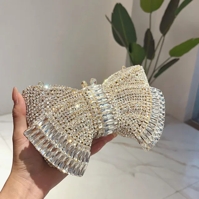 Fashion Metal Bow Clutch Crossbody Bag Platinum - Shop at LoveMi