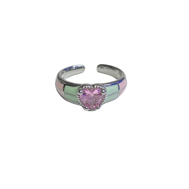 Autumn And Winter With Color Heart-shaped Open Ring