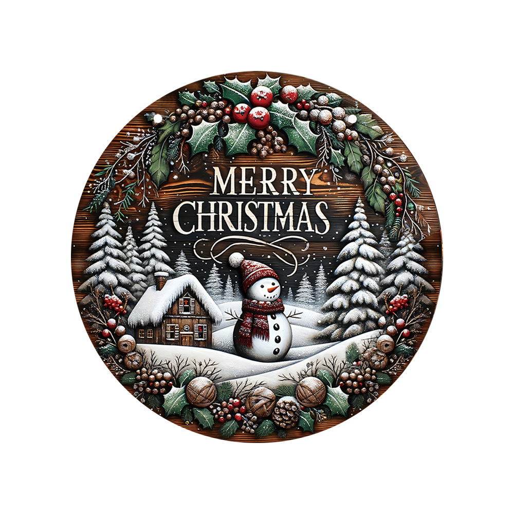 Title 4, Wooden Merry Christmas Snowman Round Sign Wall ...