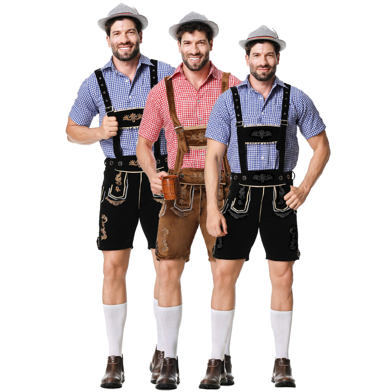Embroidered Men's Beer-themed Overalls Set