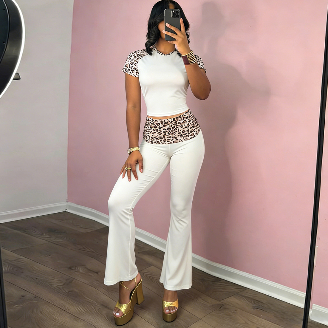 Womens Fashionable Printed Patchwork Sexy Slim-Fit Pants Suit