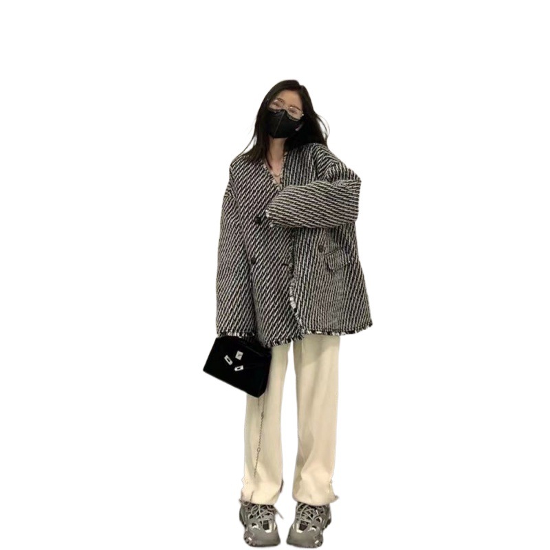 Plaid Women Simple Temperament Loose All-matching Slimming Woolen Coat