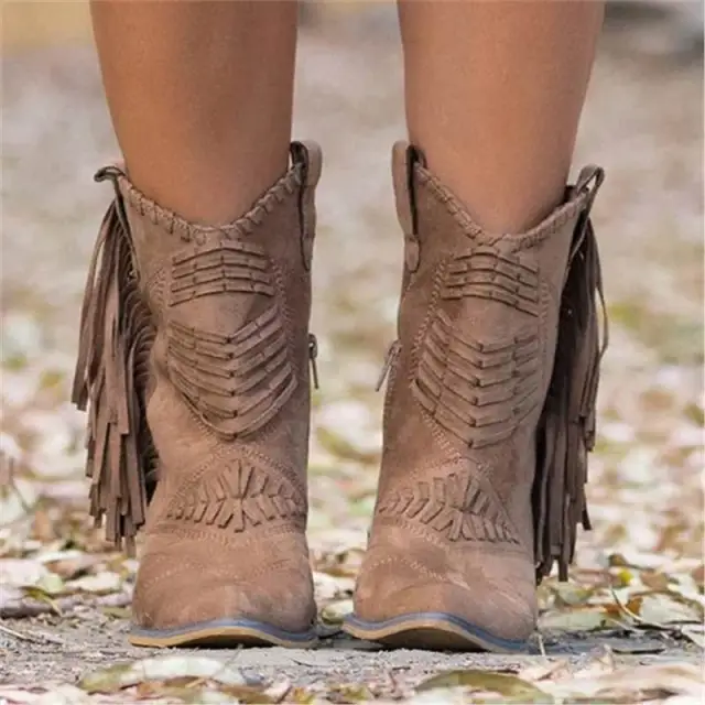Mid calf Chunky Heel Women's Side Zipper Boots Khaki - Shop at LoveMi