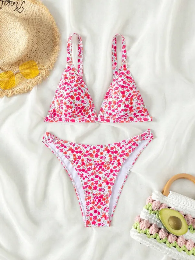 Seaside Beach Sexy Bikini Split Swimsuit Rose Red - Shop at LoveMi