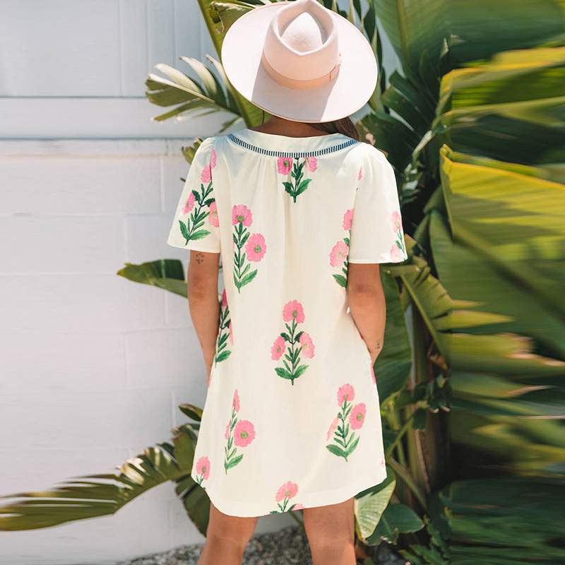 European And American Fashion Flower Printing Puff Sleeve Dress