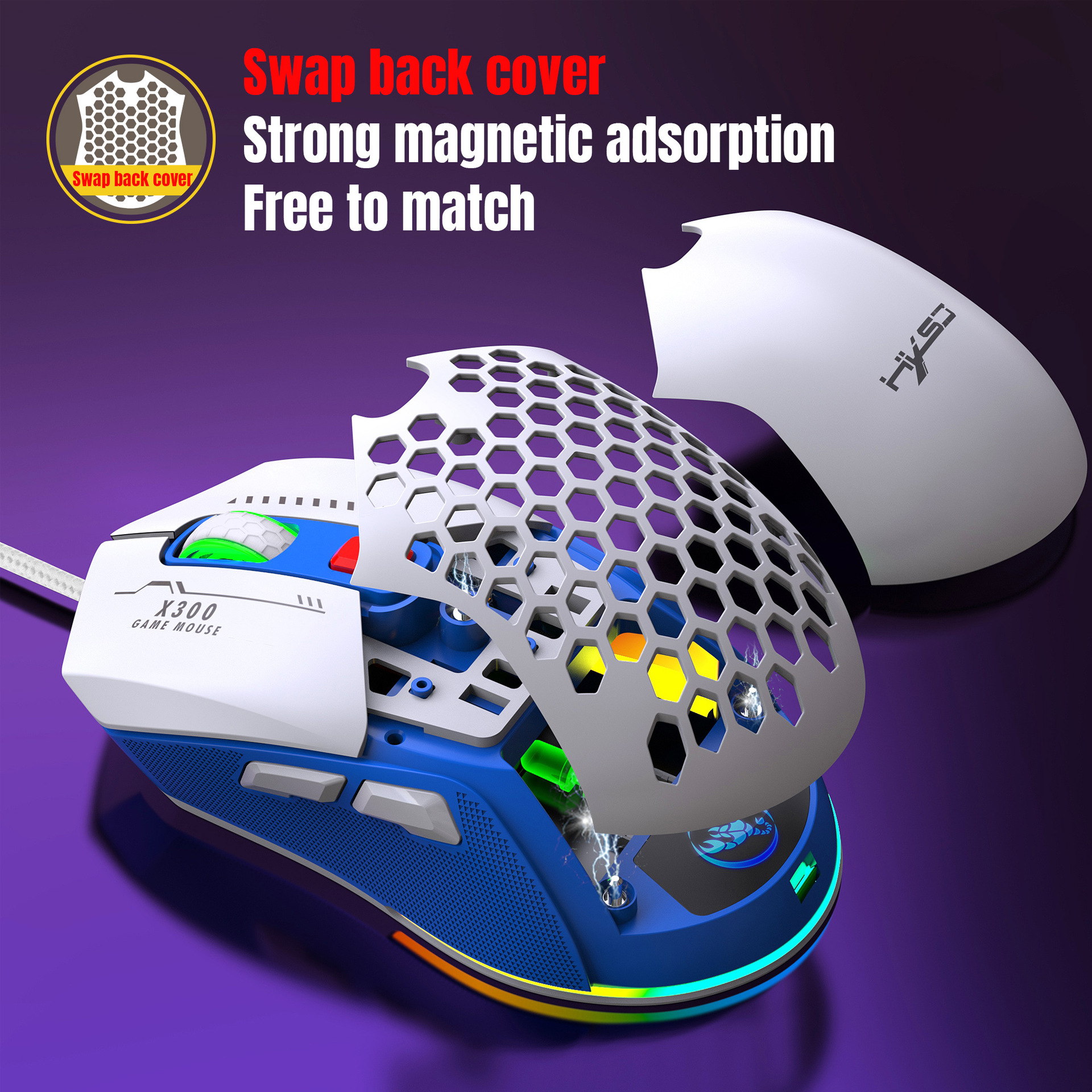Hollow Out Wired E-sports mus RGB Luminous Lightweight - Miniatyr 10