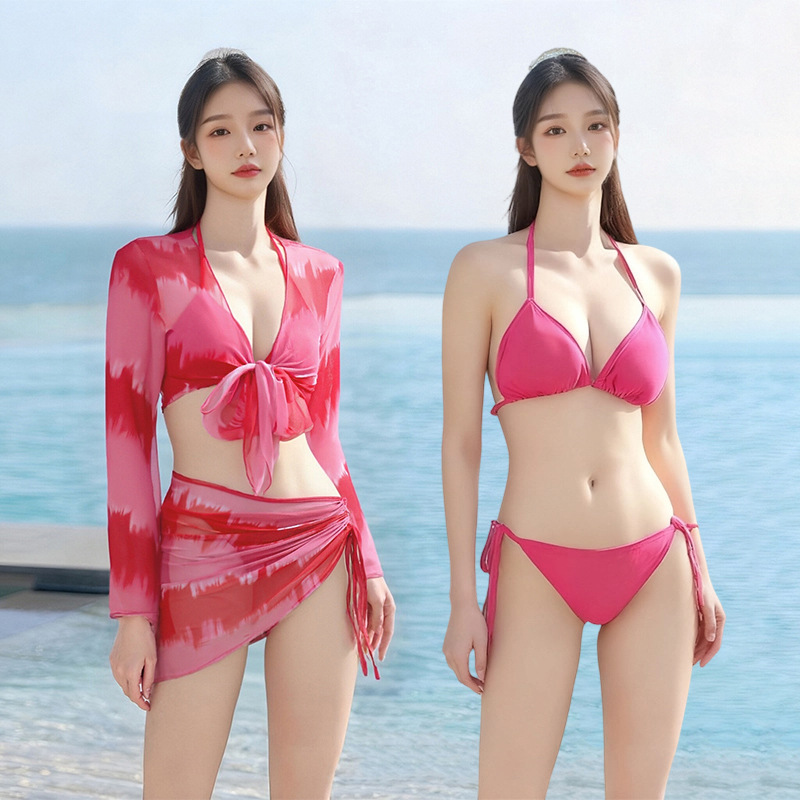 Bikini Two-piece Set With Long Sleeves Gradient Colorway