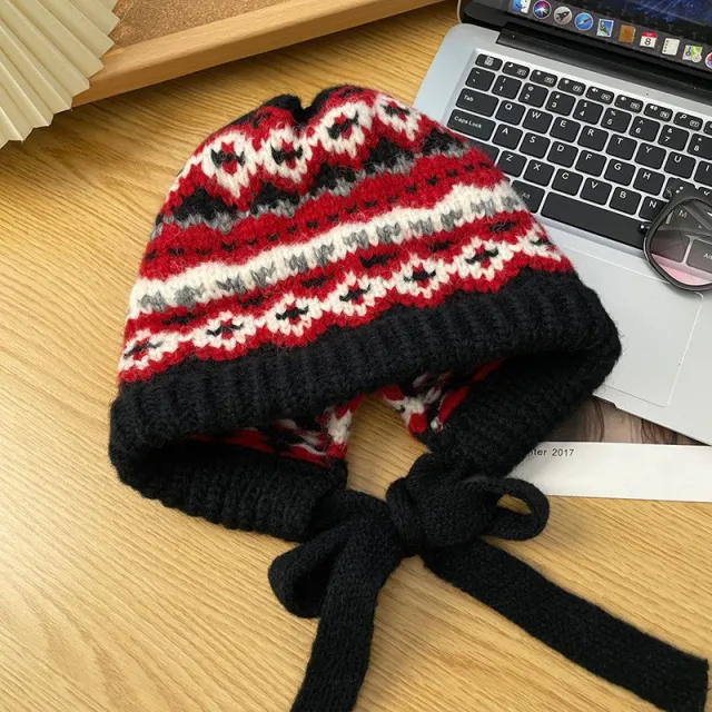 Winter Vintage Hat Bag Cap Warm Ear Protection Wool Hat Black Flowers Edition - Shop at LoveMi