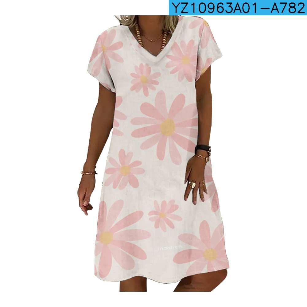 V neck T shirt Shory Style Dress Small Floral Style A782 - Shop at LoveMi