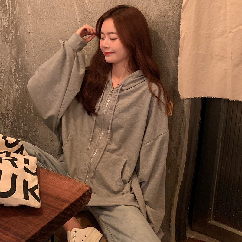 Autumn And Winter Batwing Sleeve Hooded Zipper Sweatshirt Cardigan Coat For Women