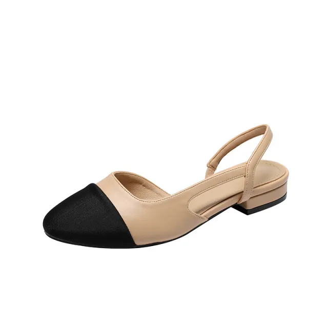 Women's Low Heel Hollow Color Matching Flat Heel Sandals Beige - Shop at LoveMi