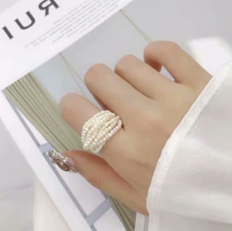 Dicksoniaceae Cotton Braided Multi-layer Freshwater Pearl Ring Online Influencer Fashion Ring Bracelet