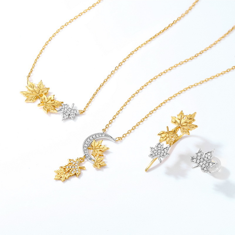 Maple Leaf Earrings S925 Sterling Silver Color Separation Plating
