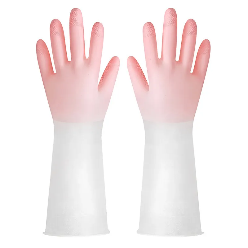 Dishwashing Gloves In Translucent White Made From Cleaning-grade Rubber With A Non-slip Design - Pink