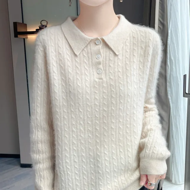 Women's Ribbed knit Loose fitting Thickened Sweater All match Top Beige - Shop at LoveMi
