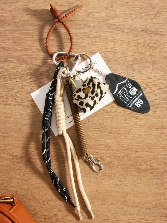 Leather Leopard Print Small Bag Braided Rope Handbag Pendant Brown - Shop at LoveMi
