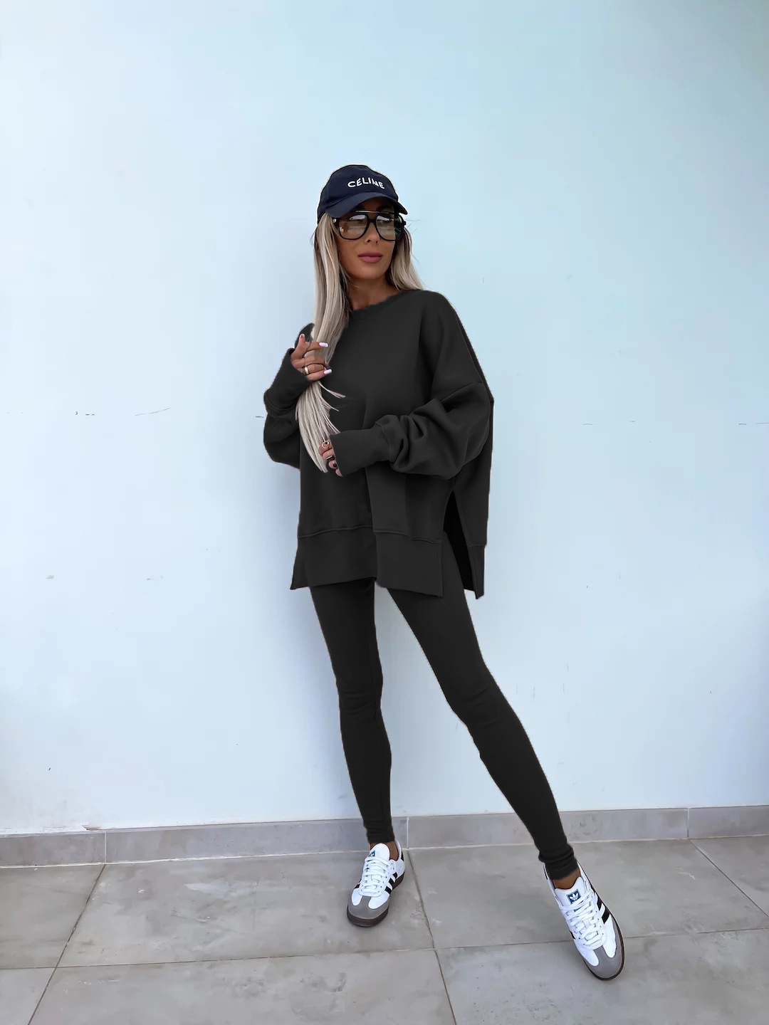 Casual Loose Sweater Suit with Tight Trousers. Product information: Color: apricot, red, khaki, pink, blue, purple, orange, green, black Sleeve type: regular sleeve Pants length: trousers Main fabric composition: Polyester (polyester fiber) Size: S,M,L,XL