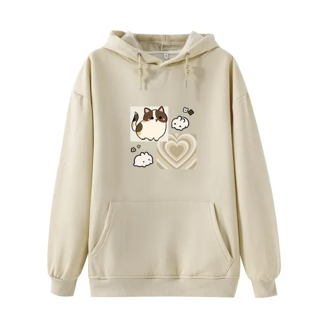 Women's Printed European And American Velvet Hooded Sweater Beige - Shop at LoveMi