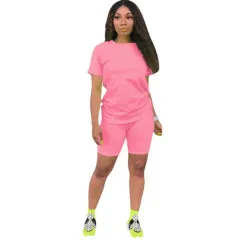 Solid Colour Sports Suit Casual Two-piece Suit Women - Pink - View 1