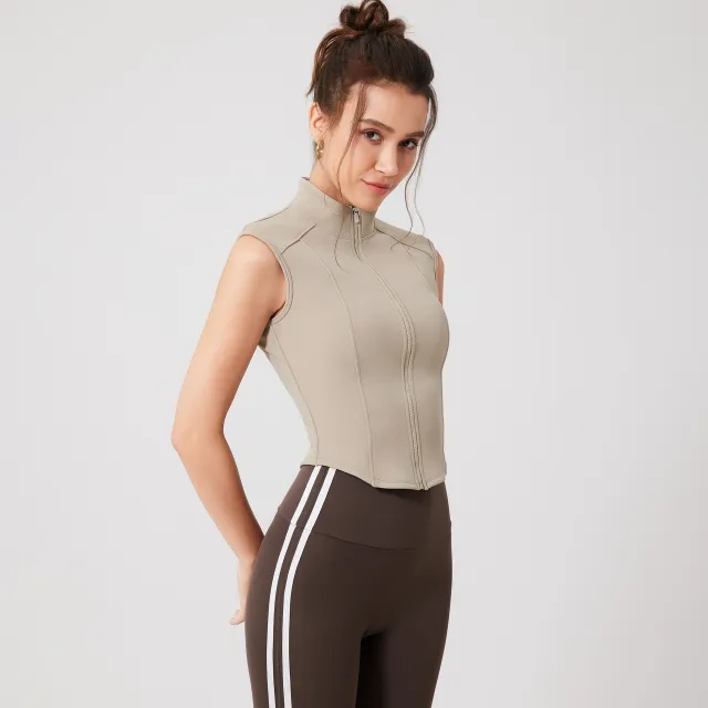 Women's Pure Color All matching Stand Collar Sleeveless Sports Top Linen - Shop at LoveMi