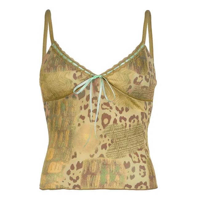 Women's Vintage Leopard Print Printed Sexy V neck Vest Leopard - Shop at LoveMi