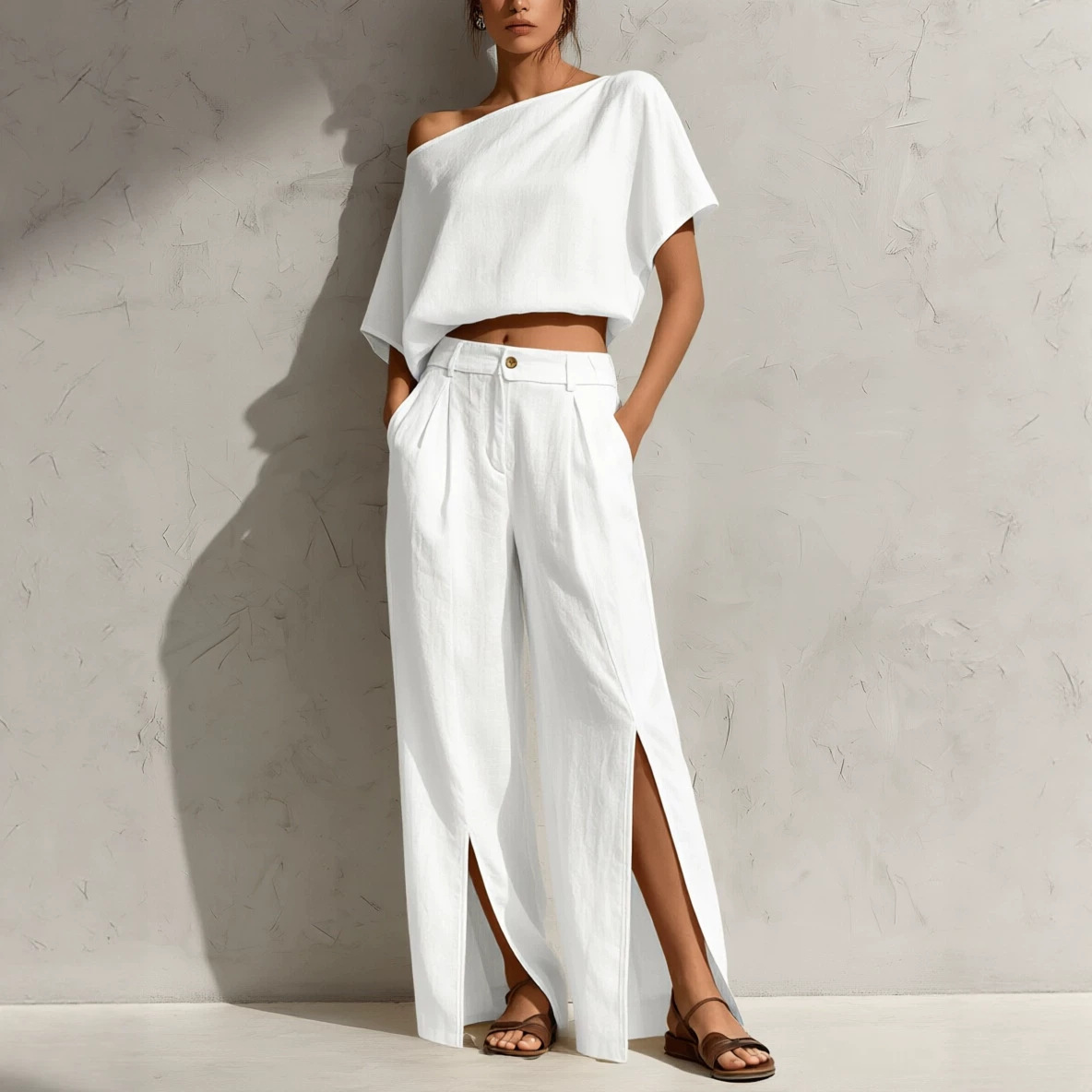 Womens Off-shoulder Top And Pants Set