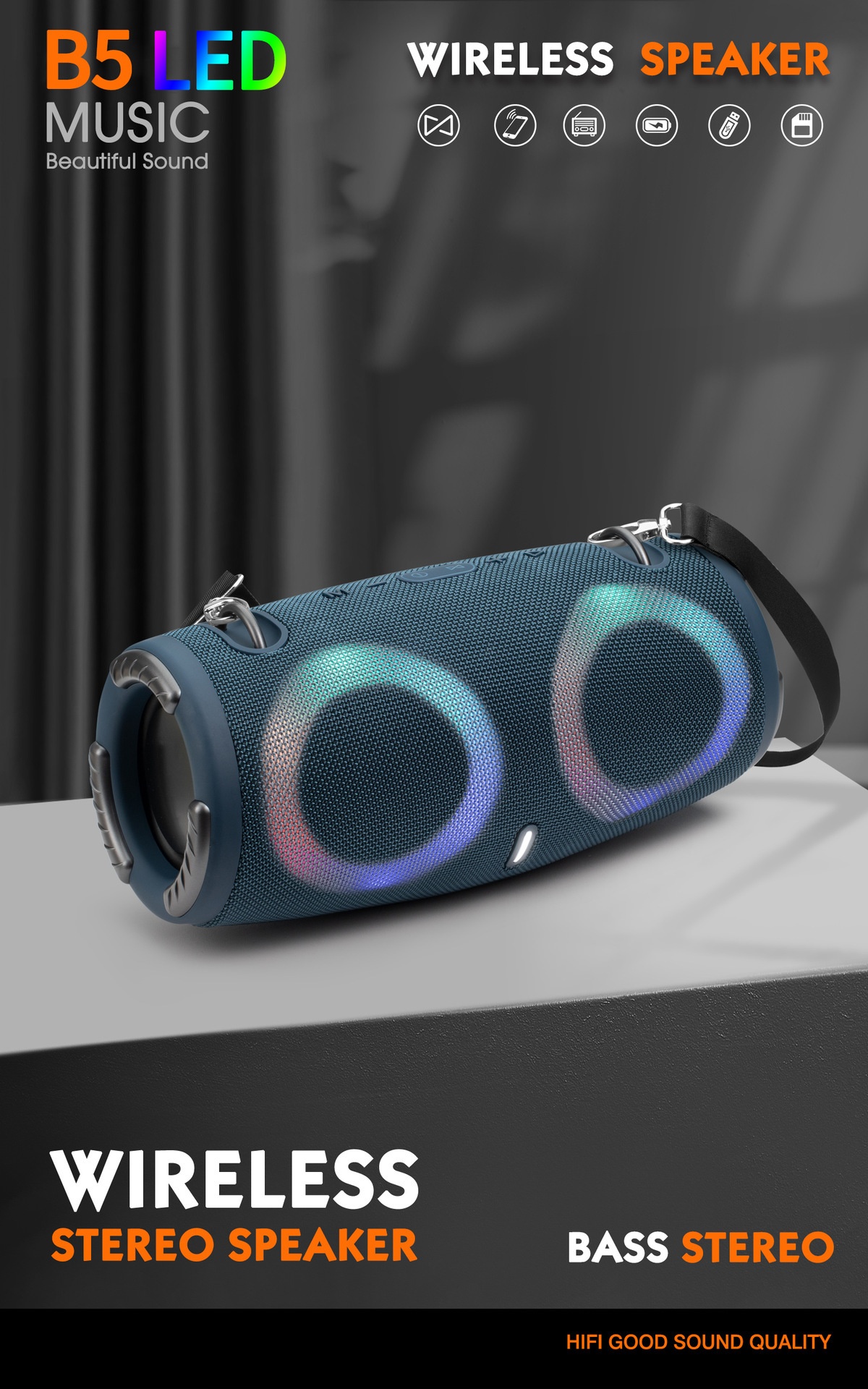 War Drum Three-generation Bluetooth Speaker With RGB Colored Lights Outdoor Portable Waterproof - Image 6