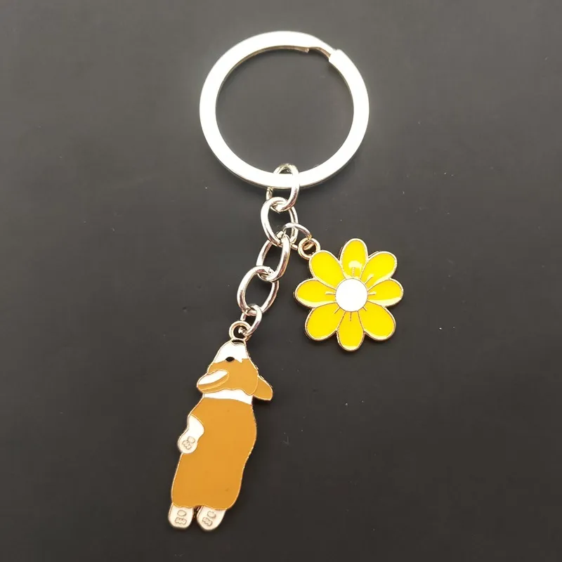 Cute Flowers Corgi Pet Animal Dog Lover Key Chain - 3Color