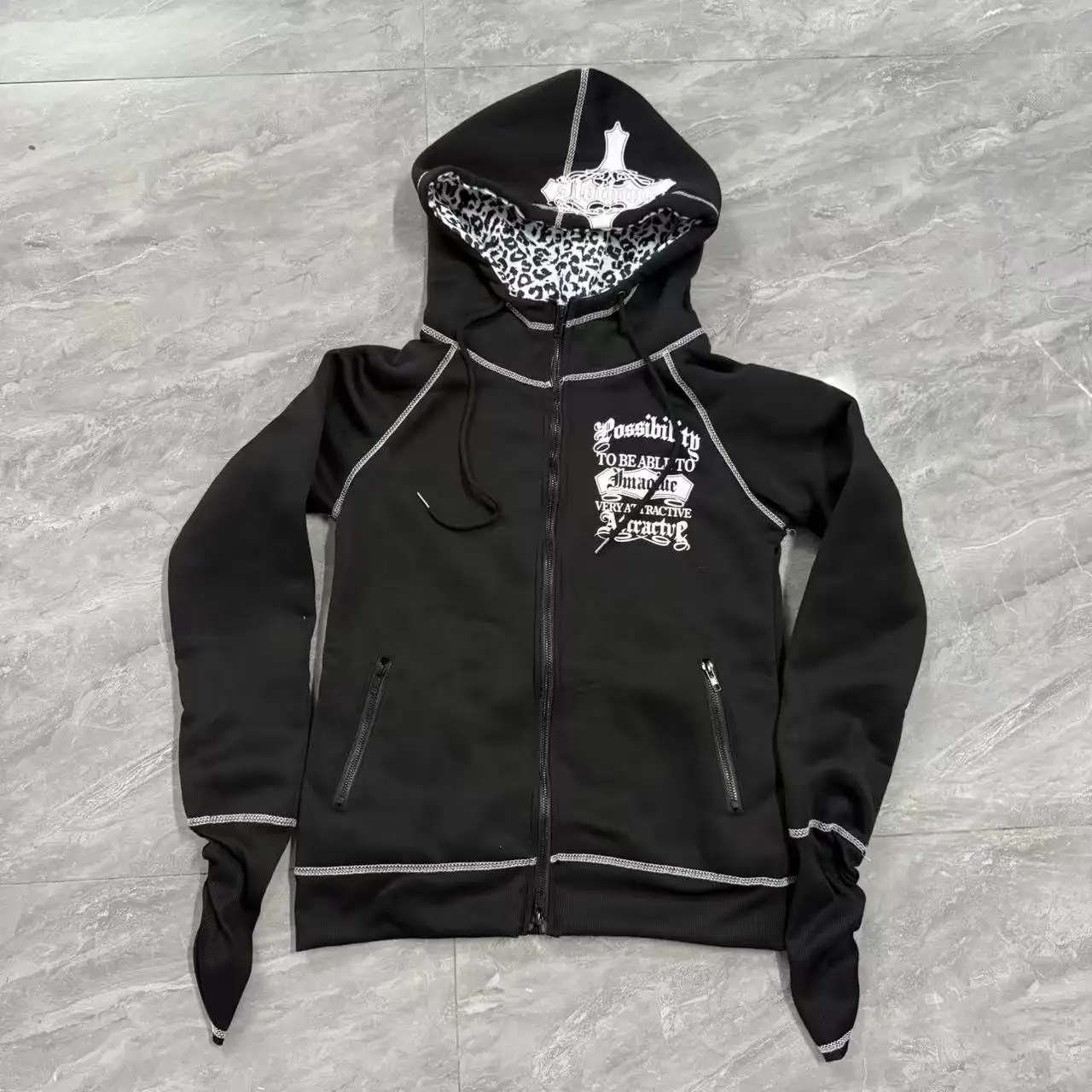 Cardigan Leopard-print Cross-skeleton Hooded Sweatshirt